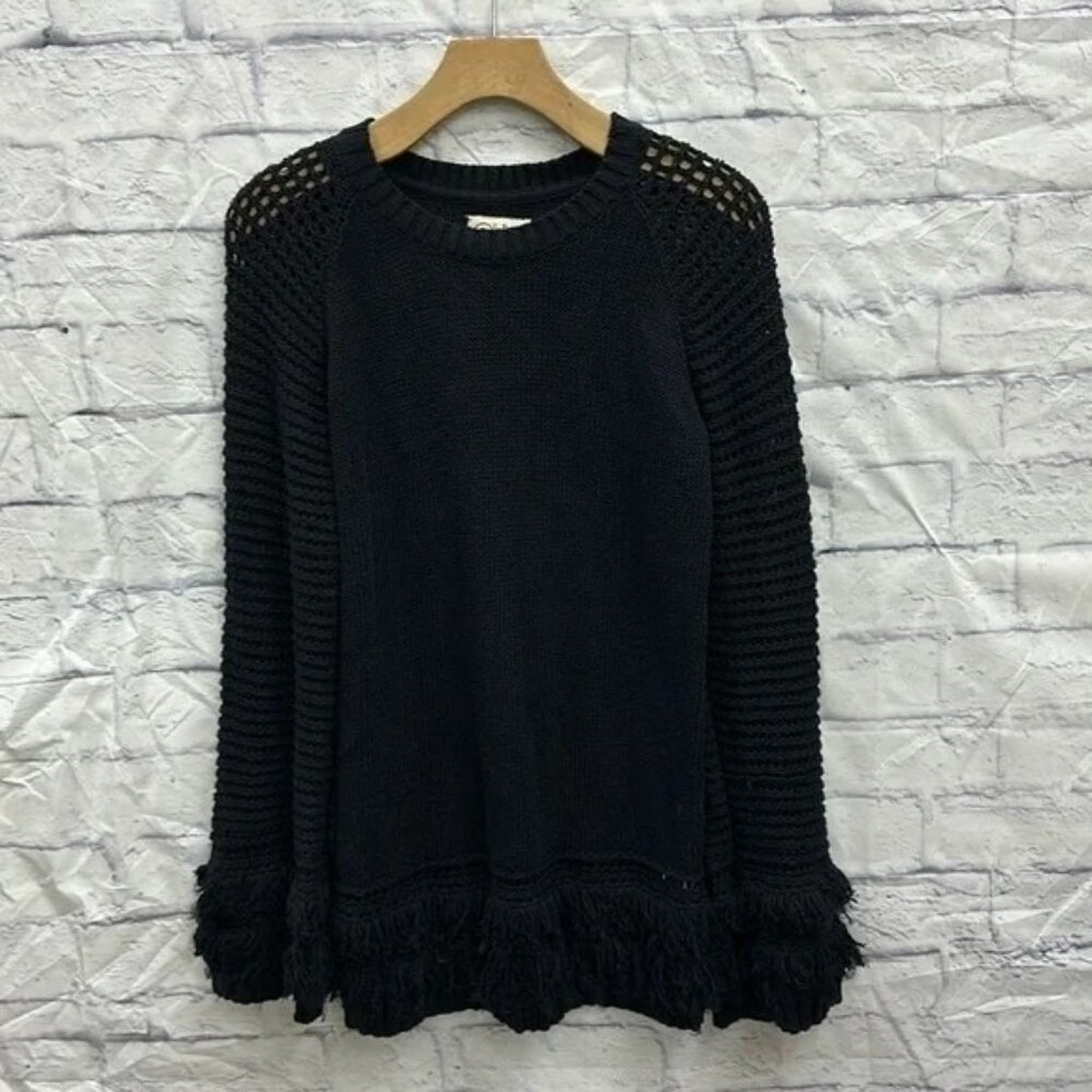 Chaser Sweater Womens Size Medium Black Pullover Fringed Bell Sleeves Chic Boho